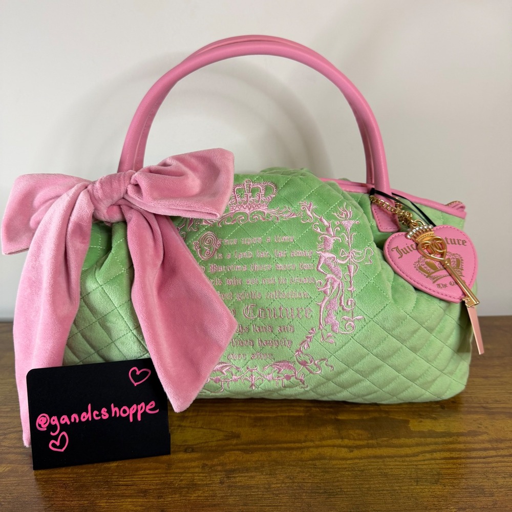 New Juicy Couture Juicy Tale Satchel Bowler Handbag Retro Green Pink Bow Y2K